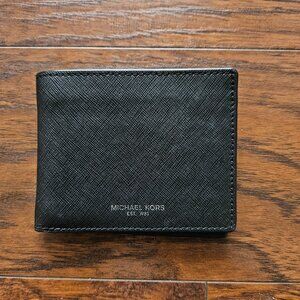 Michael Kors Mens Bifold Black Leather Wallet  With Removable Card Holder